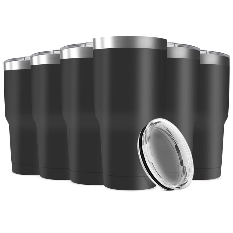 Deitybless 30oz Stainless Steel Travel Mug with Lid, 6 Pack Double Wall Vacuum Insulated Bulk Tumbler, Powder Coated Coffee Cup Suitable for Vehicle Cup Holders(Black) - Image 1